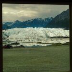 a view of a glacier from a window