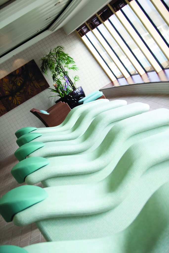 Spa lounge chairs in a serene setting