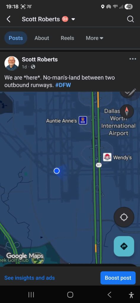 Map showing no-man's-land near DFW airport